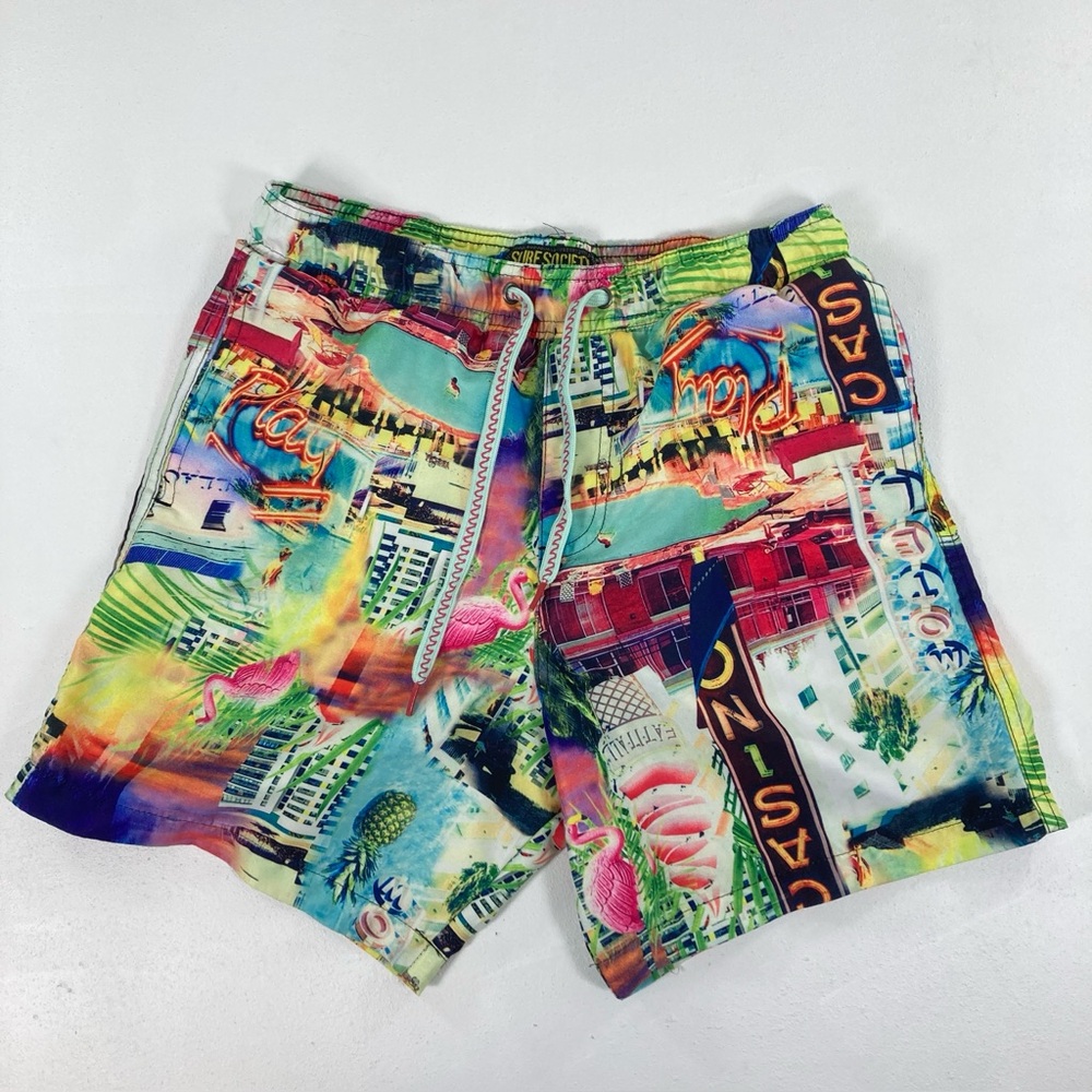 Surf Society Casino Hotel Car Flamingo Swimwear Shorts Men Medium Pool Beach